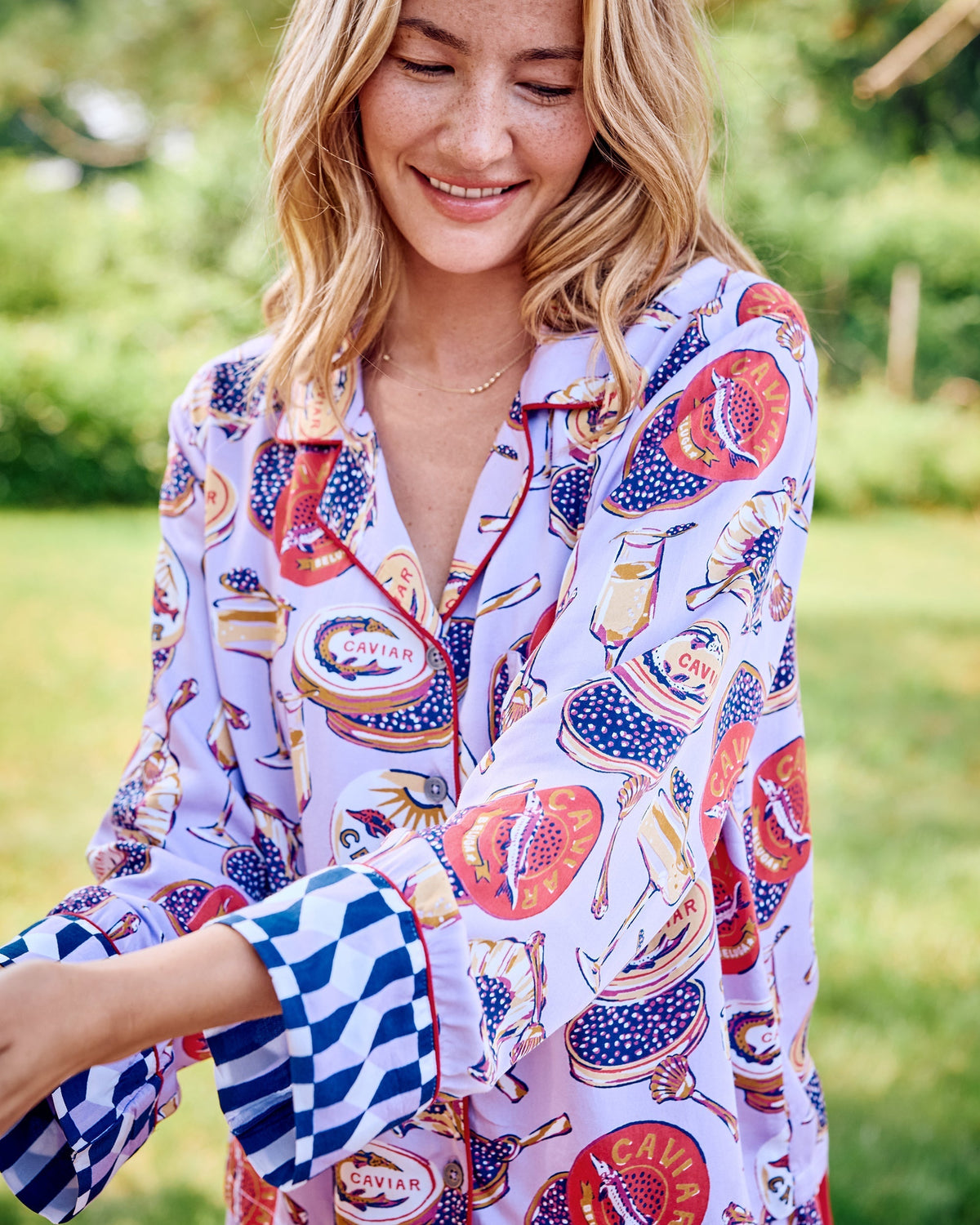 Champagne & Caviar - Checkered PJ Set - Lavender Spritz