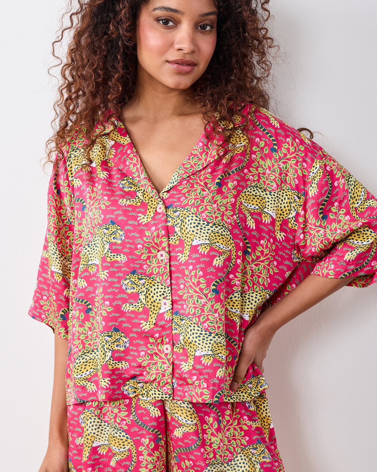 Bagheera 3/4 Sleeve Shorts Set - Hot Pink