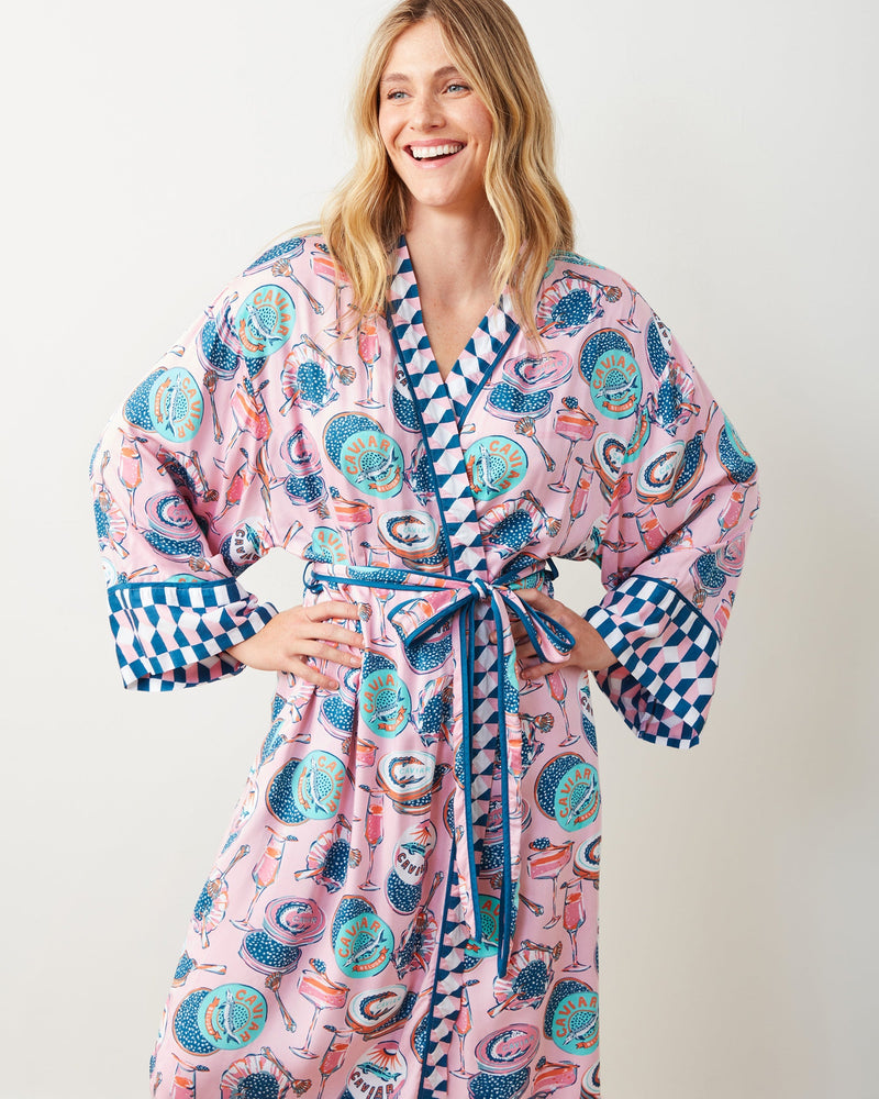 Champagne & Caviar Checkered Robe - Blush