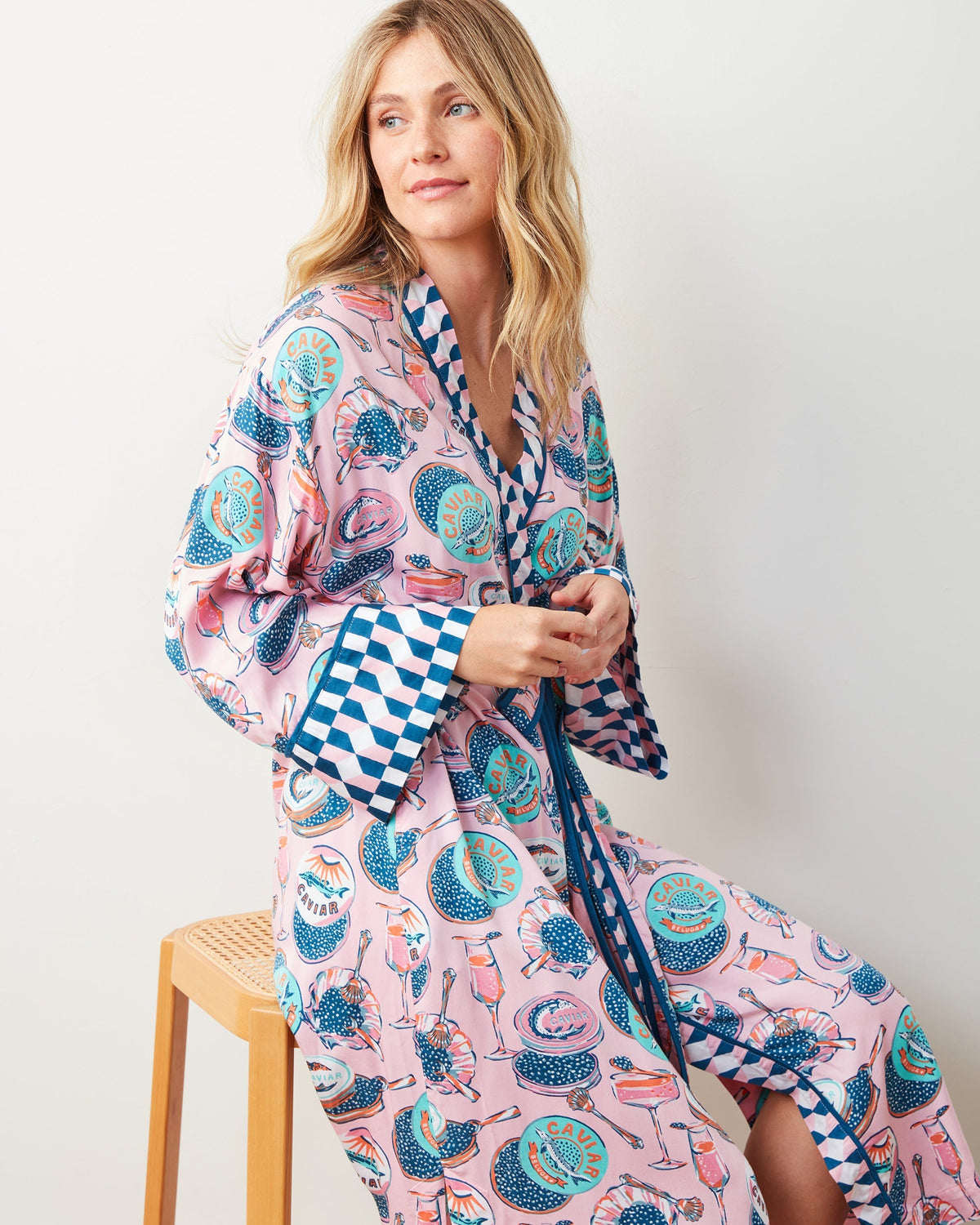 Champagne & Caviar Checkered Robe - Blush