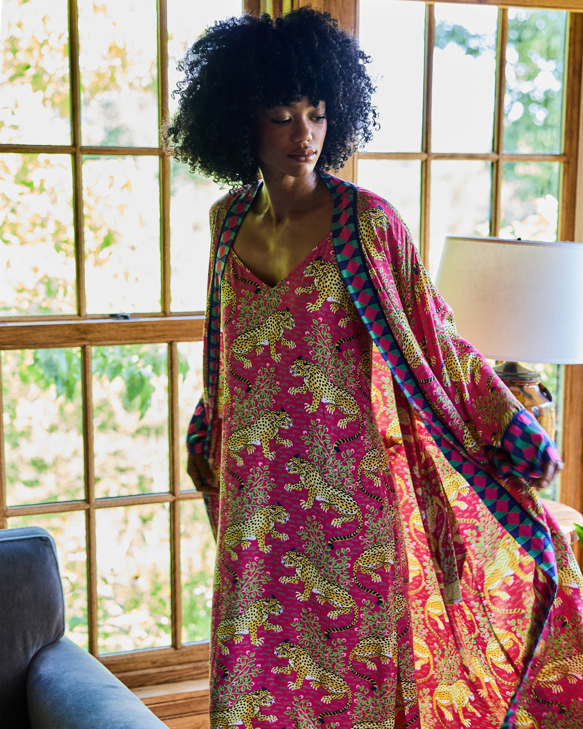 Bagheera Checkered Robe - Hot Pink