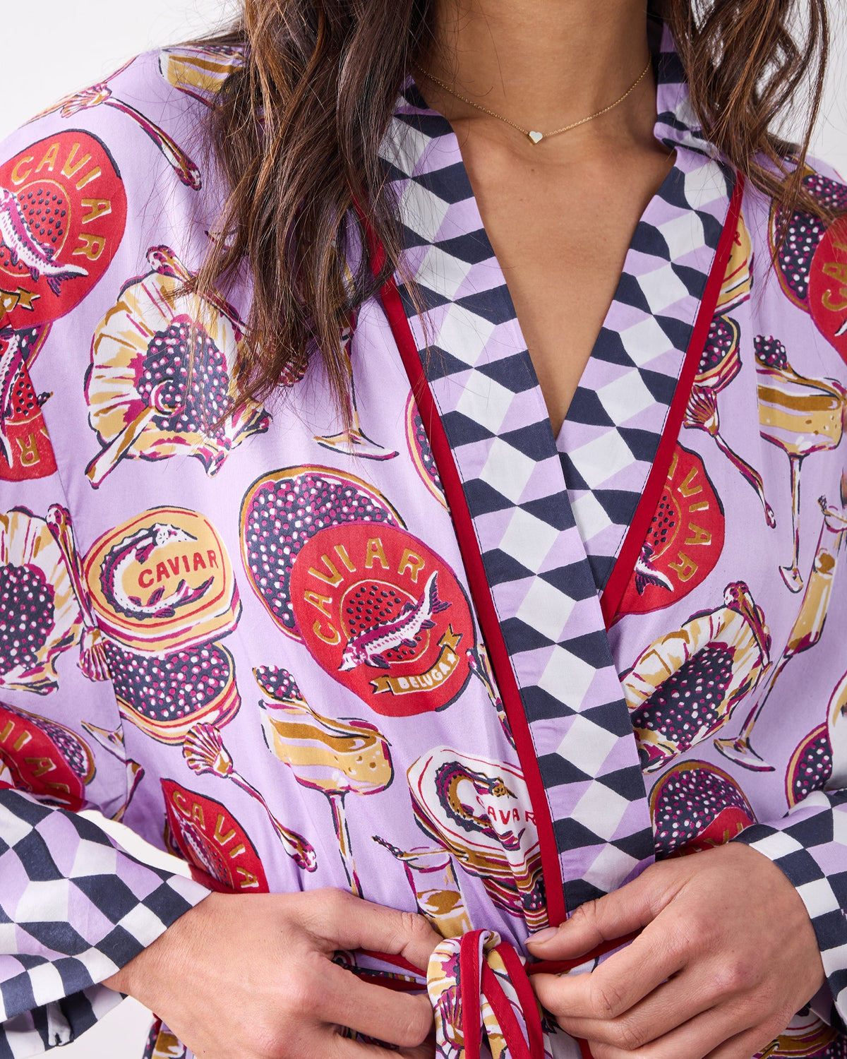 Champagne & Caviar Checkered Robe - Lavender Spritz