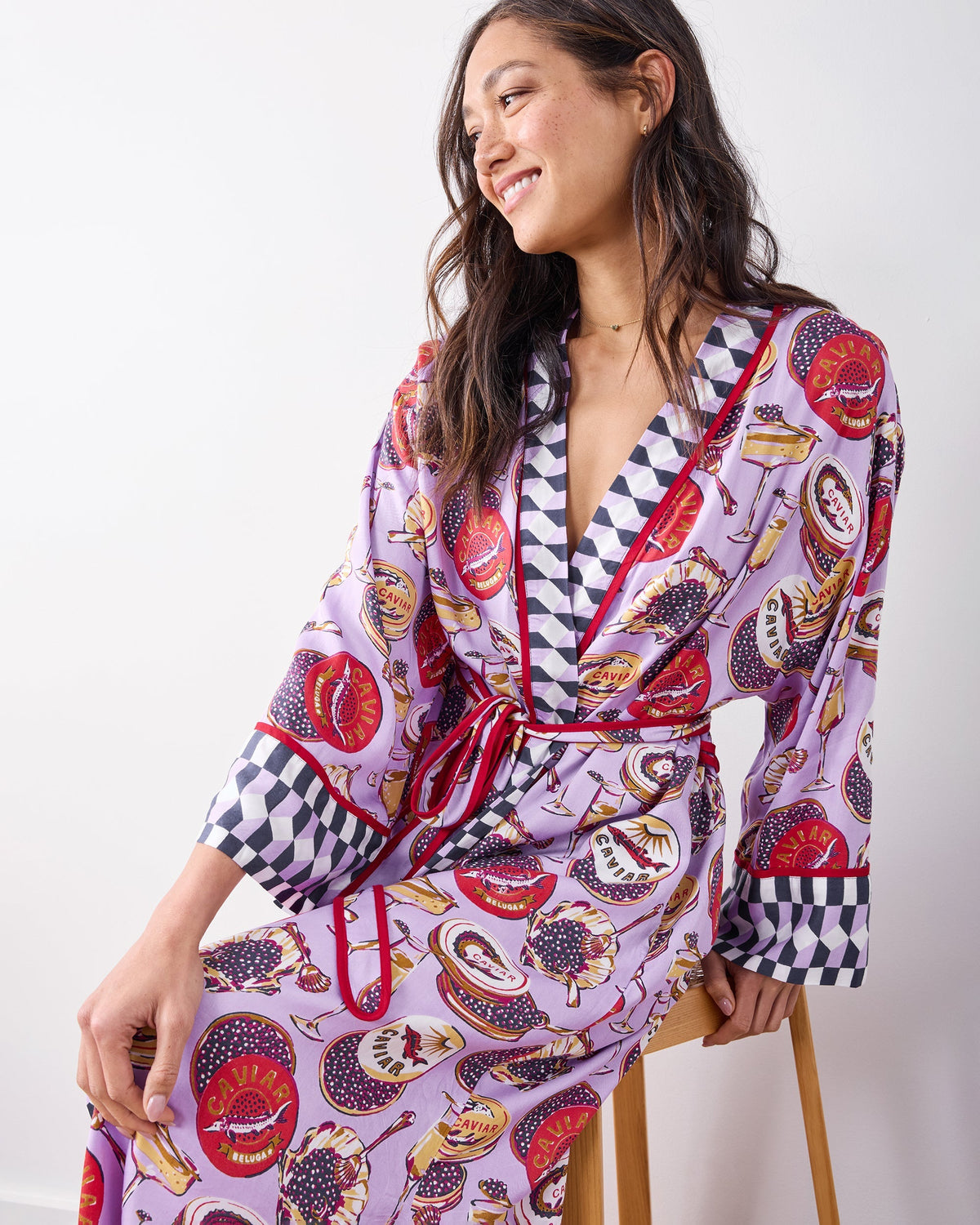 Champagne & Caviar Checkered Robe - Lavender Spritz