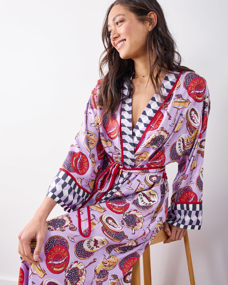 Champagne & Caviar Checkered Robe - Lavender Spritz