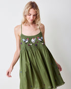 Chickens & Roosters Embroidered Shortie - Olive