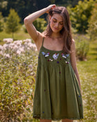 Chickens & Roosters Embroidered Shortie - Olive
