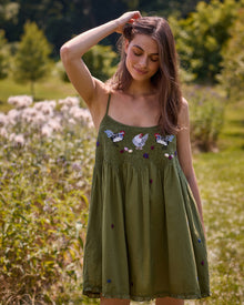 Chickens & Roosters Embroidered Shortie - Olive