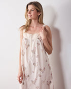 Embroidered Hens - Back to Bed Nightgown - Buff