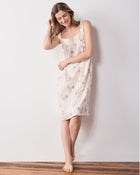 Embroidered Hens - Back to Bed Nightgown - Buff
