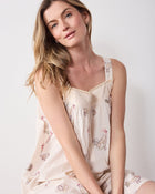 Embroidered Hens - Back to Bed Nightgown - Buff