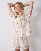 Embroidered Hens Shorts Set - Buff
