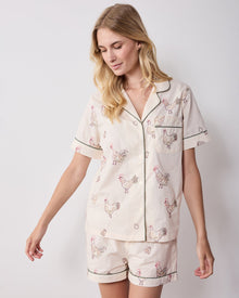 Embroidered Hens Shorts Set - Buff