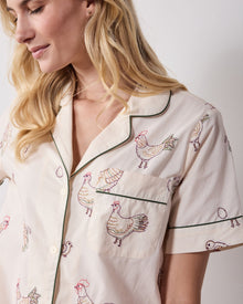 Embroidered Hens Shorts Set - Buff