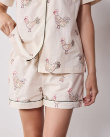 Embroidered Hens Shorts Set - Buff