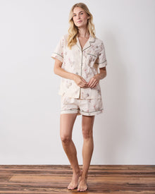 Embroidered Hens Shorts Set - Buff