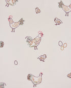 Embroidered Hens - Back to Bed Nightgown - Buff