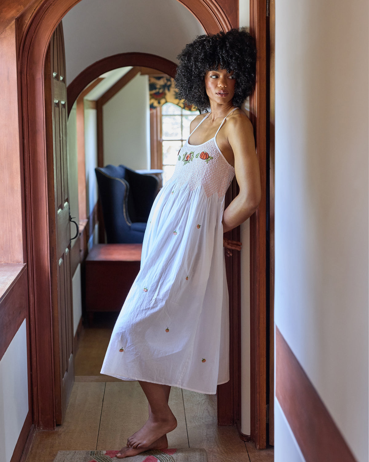Embroidered Pumpkins Nightie - Natural