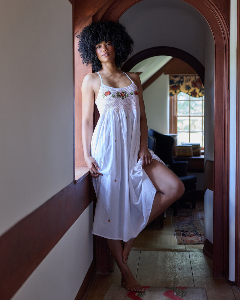 Embroidered Pumpkins Nightie - Natural