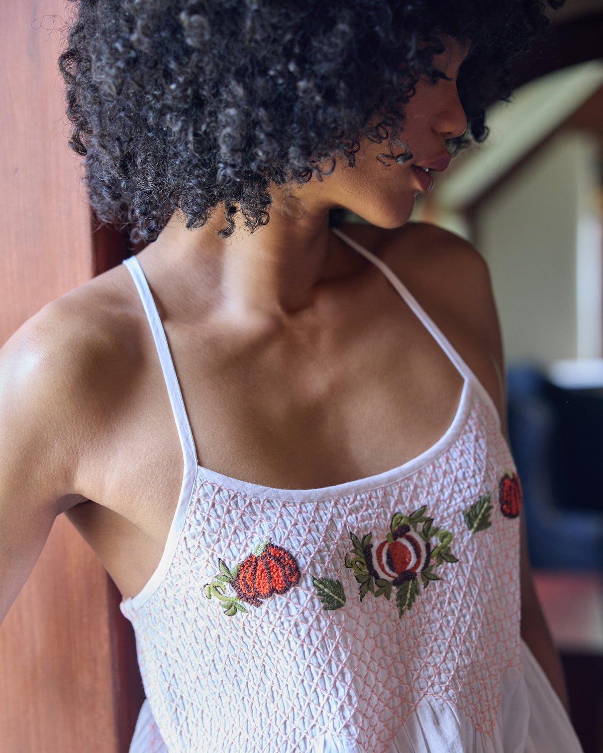Embroidered Pumpkins Nightie - Natural