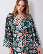 Champagne & Caviar Checkered Robe - Peacock Feather