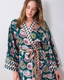 Champagne & Caviar Checkered Robe - Peacock Feather