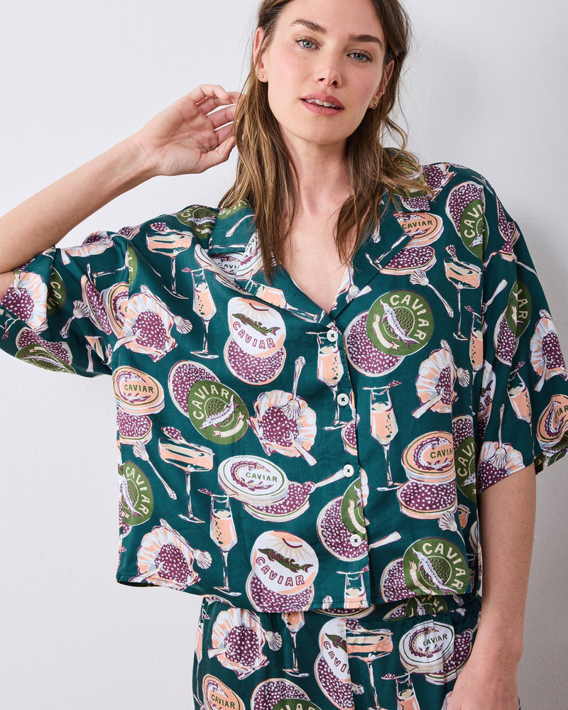 Champagne & Caviar 3/4 Sleeve PJ set - Peacock Feather