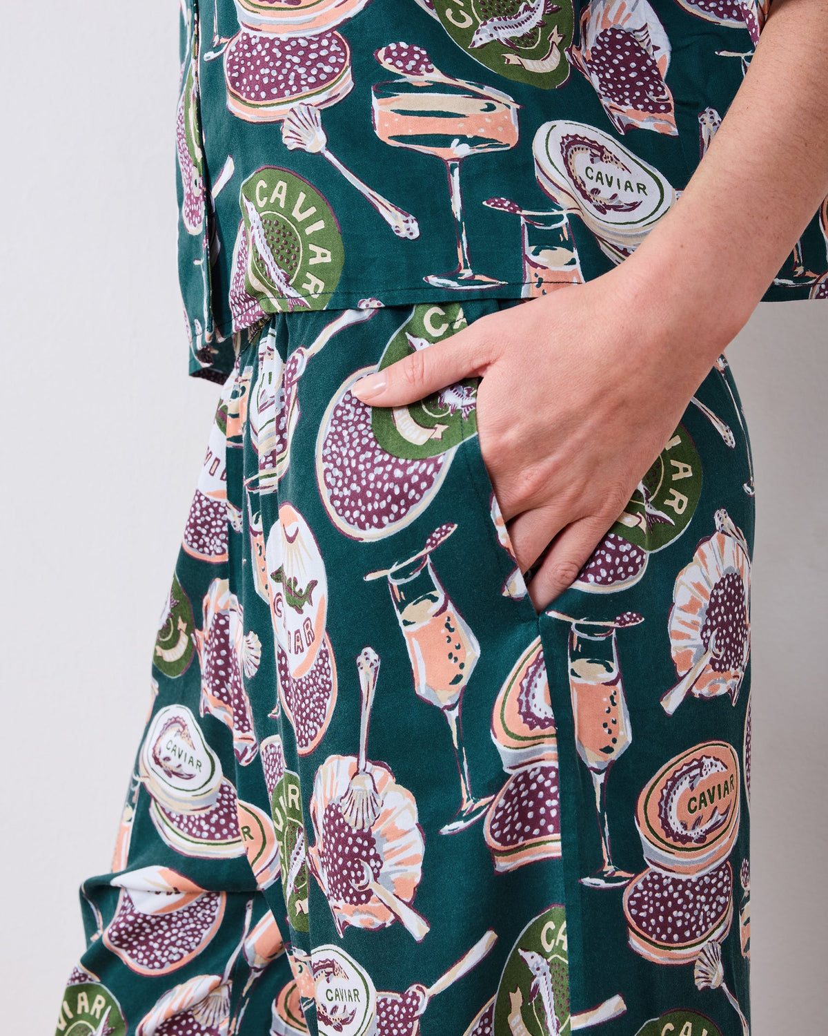 Champagne & Caviar 3/4 Sleeve PJ set - Peacock Feather