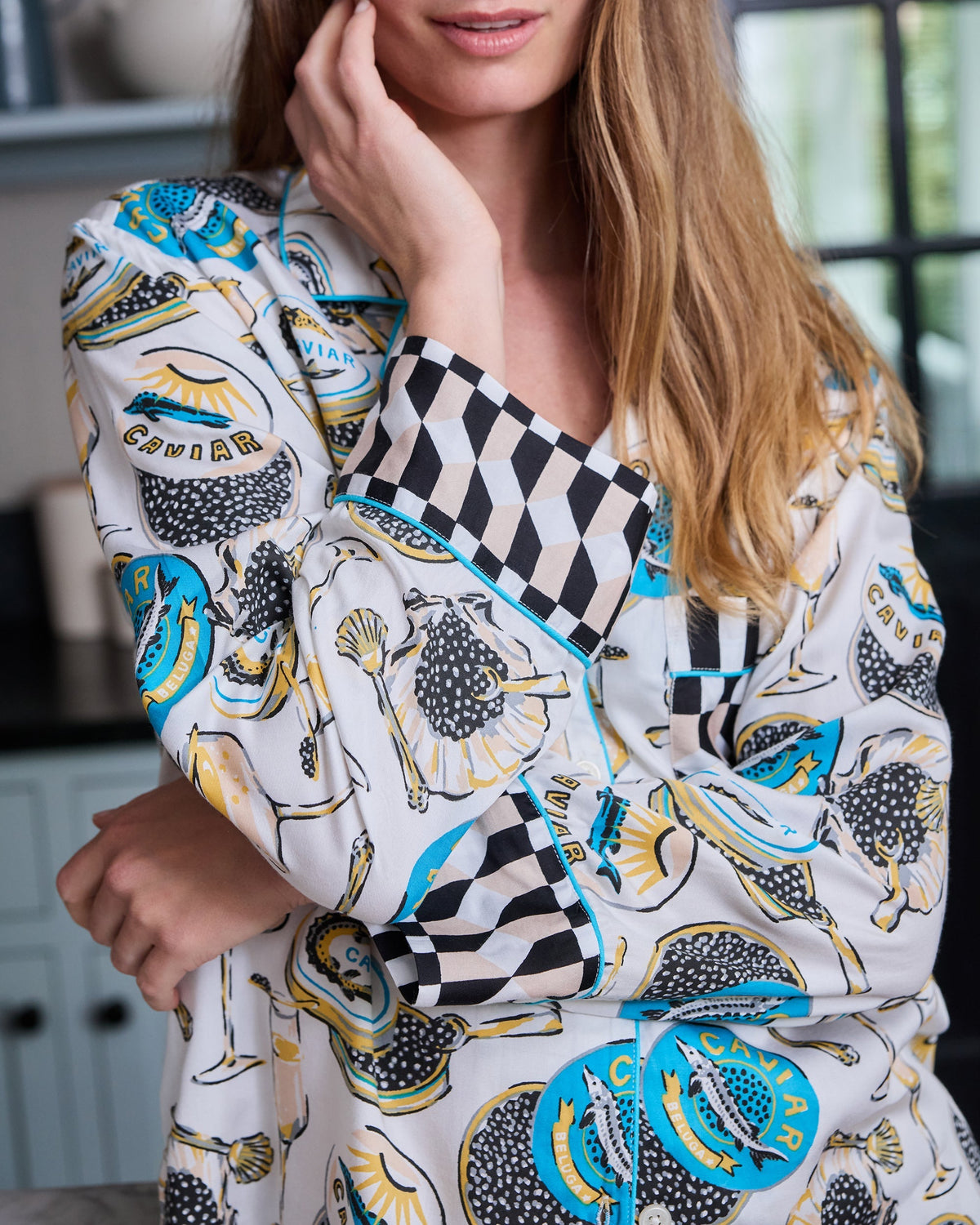 Champagne & Caviar - Checkered PJ Set - Pearl