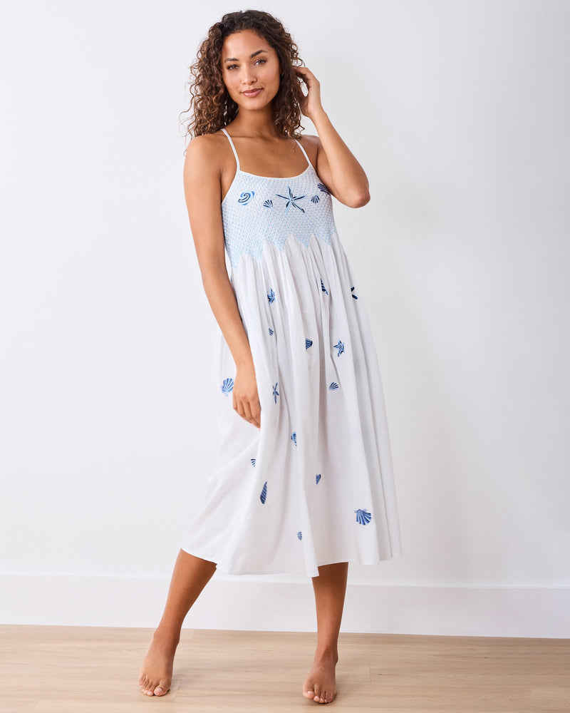 Embroidered Shells Nightie - Blue Cloud