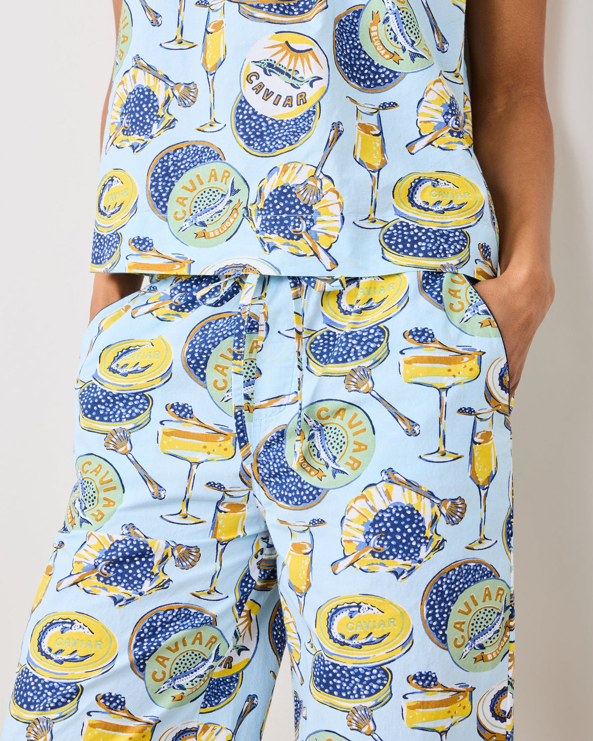Champagne & Caviar Back to Bed PJ Set - Pale Blue