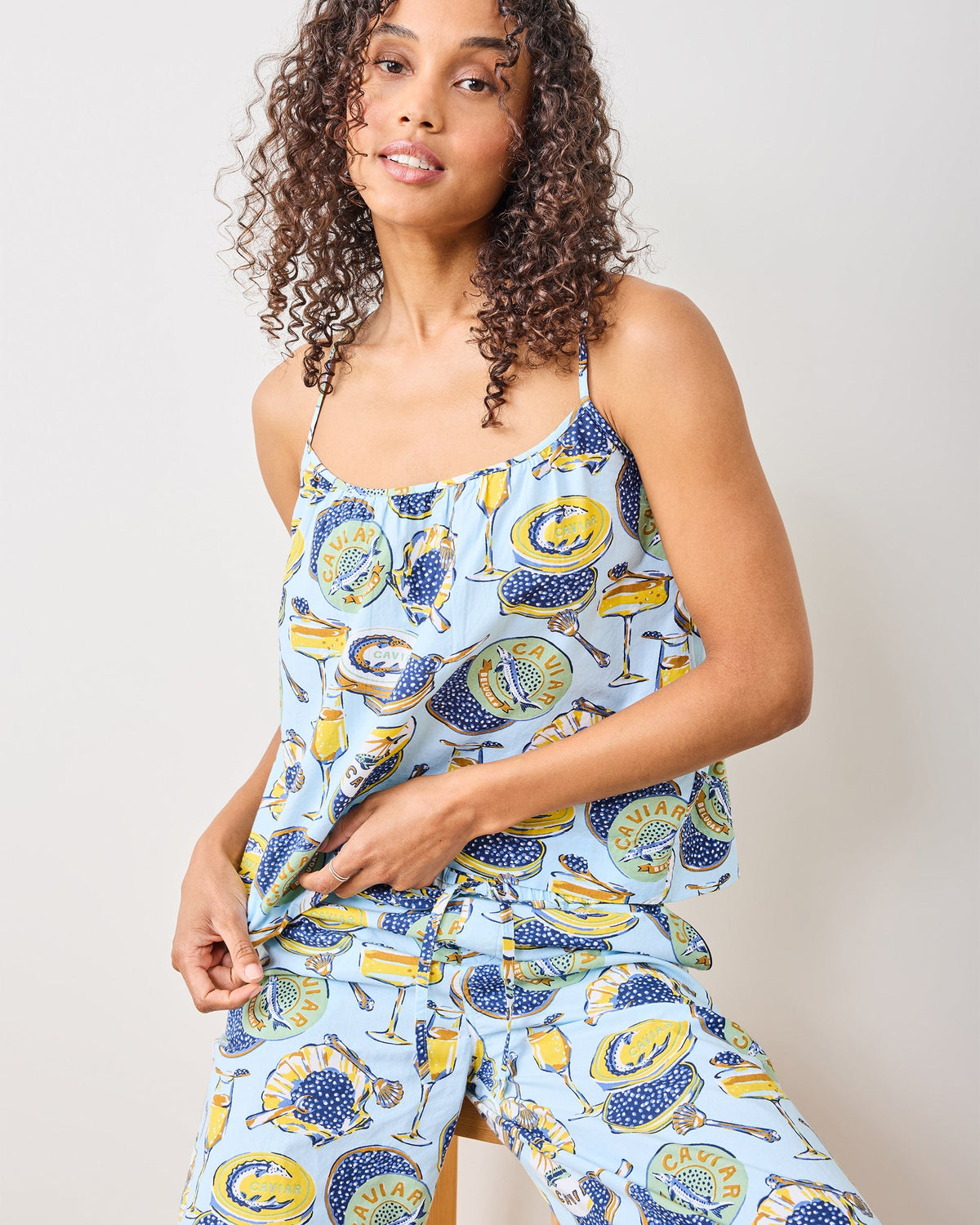 Champagne & Caviar Back to Bed PJ Set - Pale Blue