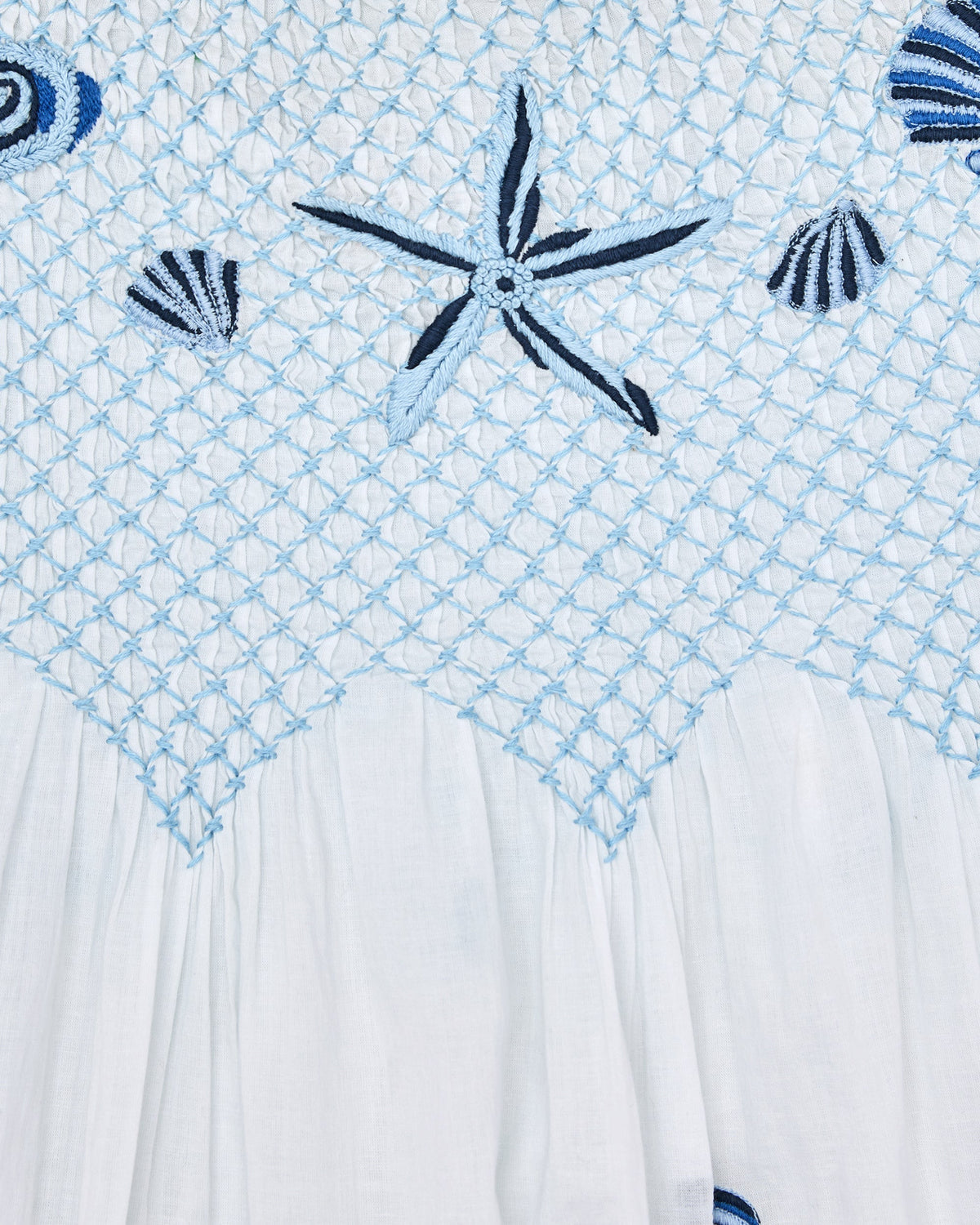 Embroidered Shells Nightie - Blue Cloud