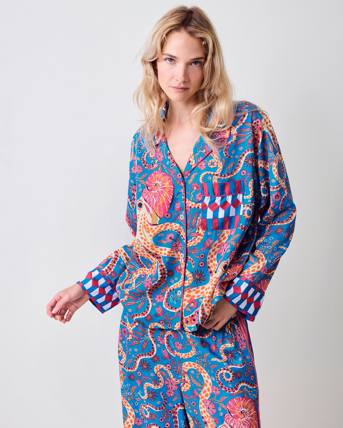 Octopus Isle - Checkered PJ Set - Periwinkle