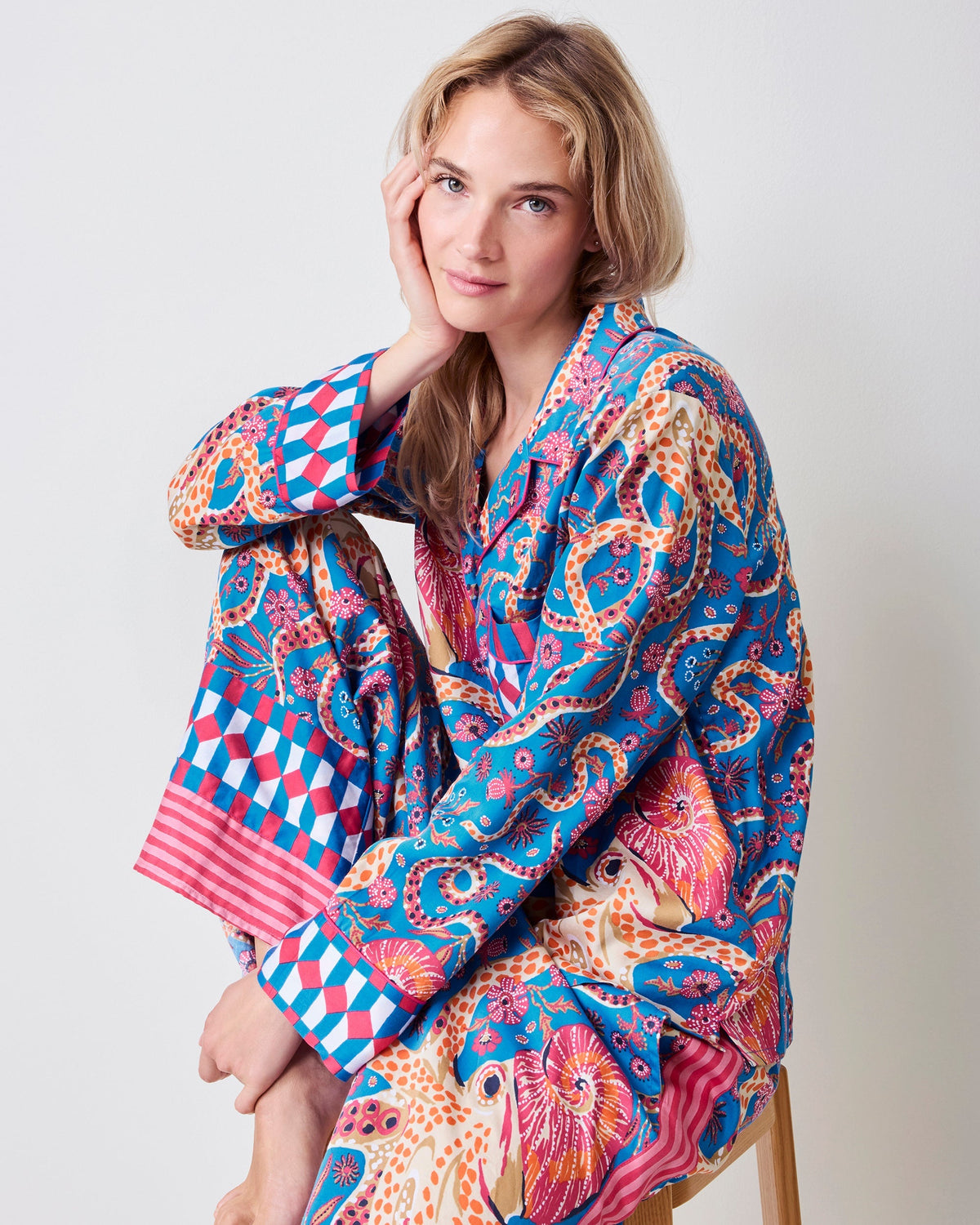 Octopus Isle - Checkered PJ Set - Periwinkle