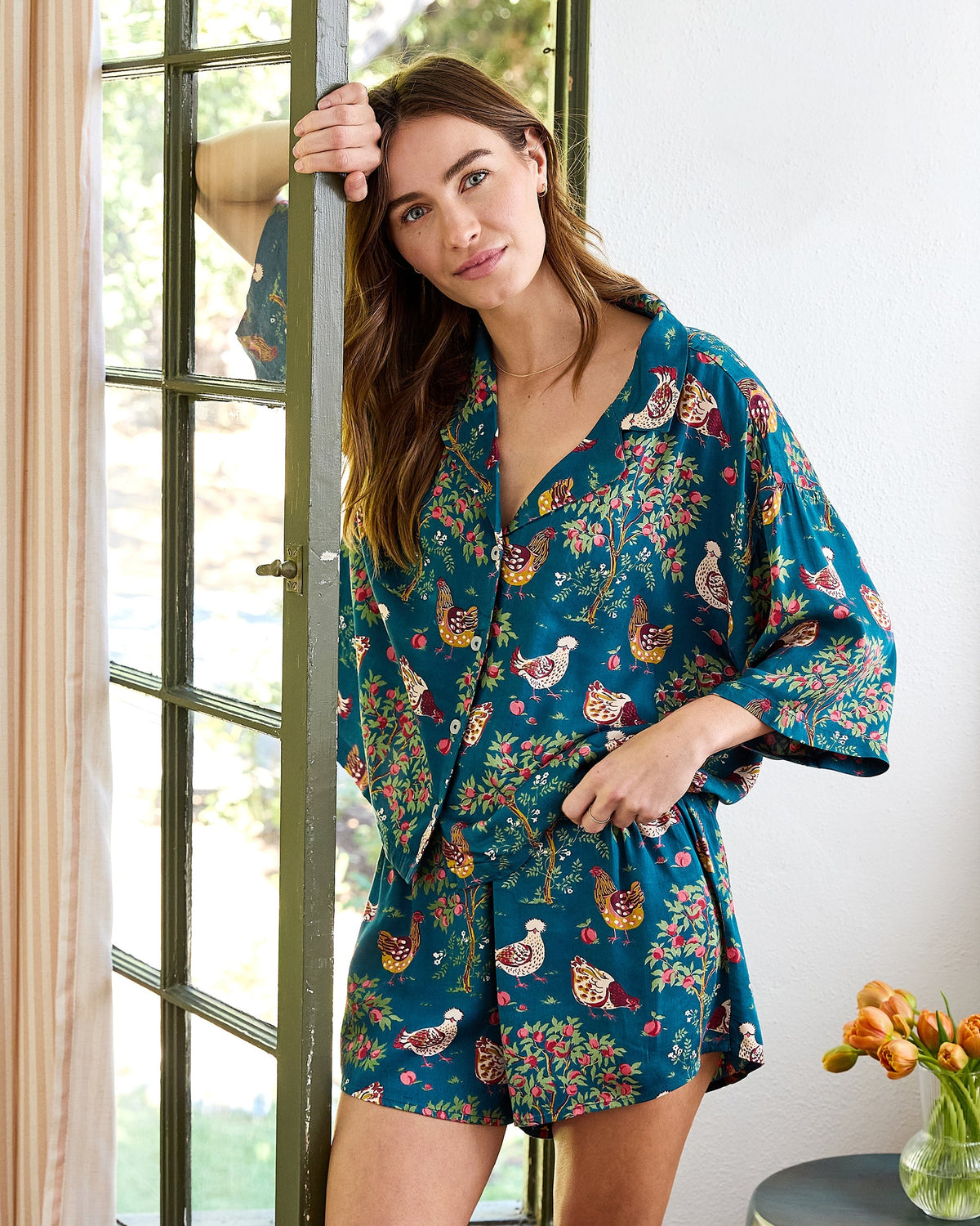 Hen House 3/4 Sleeve Shorts Set - Navy