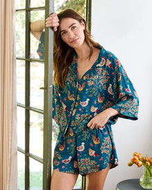 Hen House 3/4 Sleeve Shorts Set - Navy