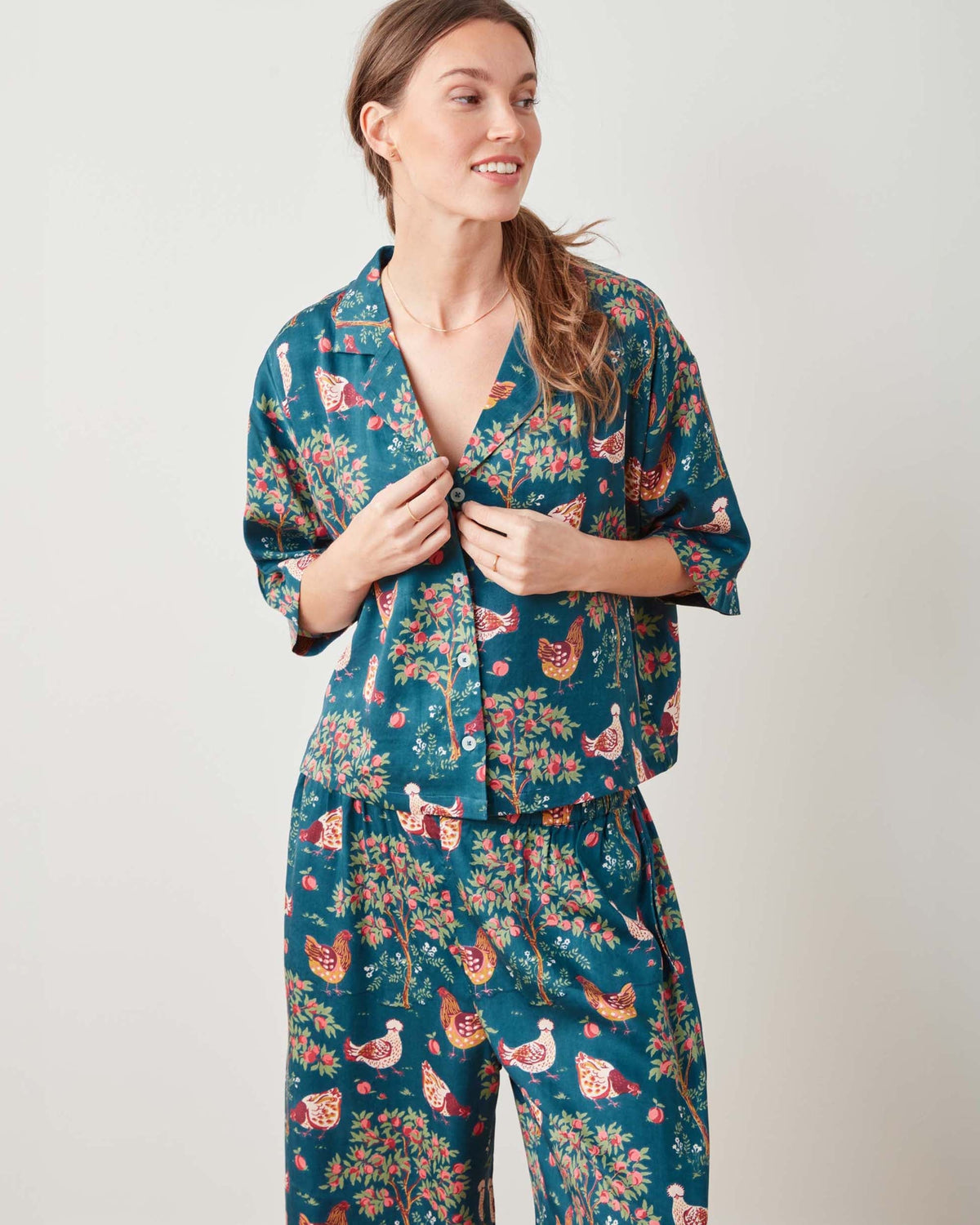 Hen House 3/4 Sleeve PJ set  - Navy