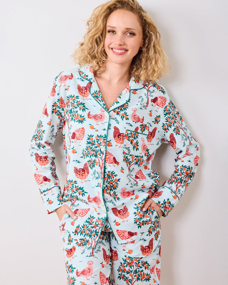 Hen House PJ Set - Soft Blue
