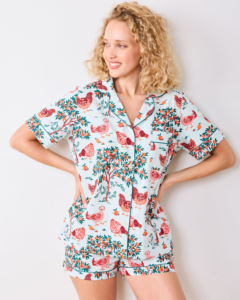 Hen House Shorts Set - Soft Blue