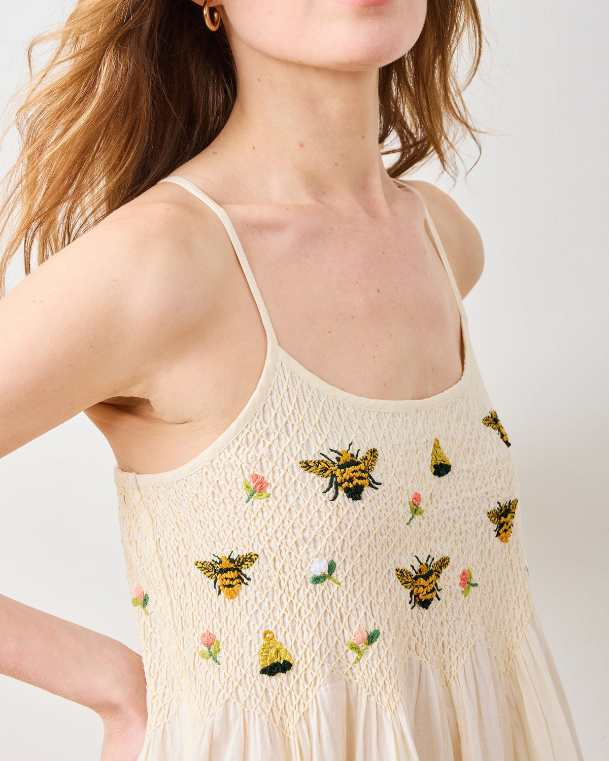 Sweet Bee Embroidered Nightie - Cream