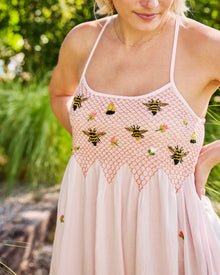 Sweet Bee Embroidered Nightie - Pink Petal